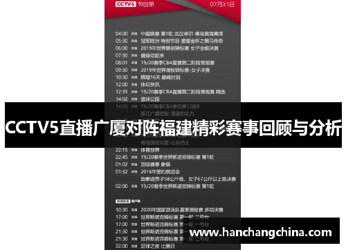 CCTV5直播广厦对阵福建精彩赛事回顾与分析